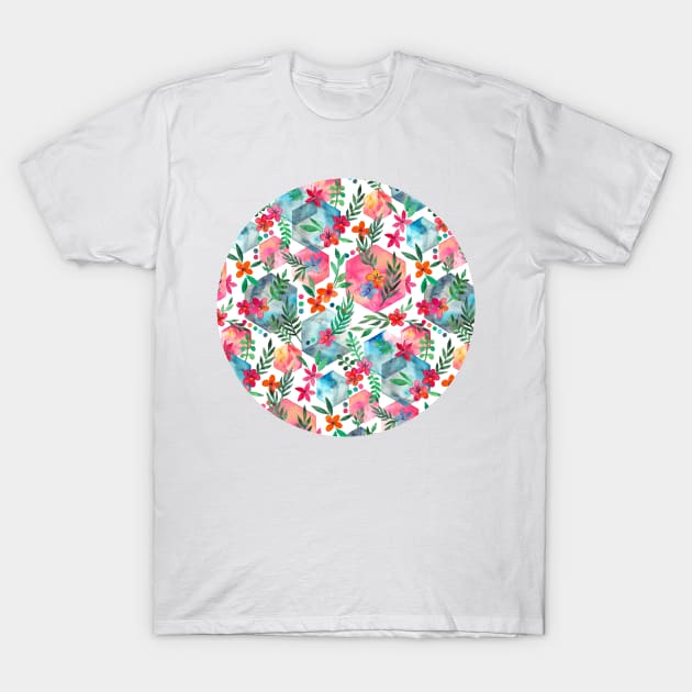 Whimsical Hexagon Garden on white T-Shirt by micklyn